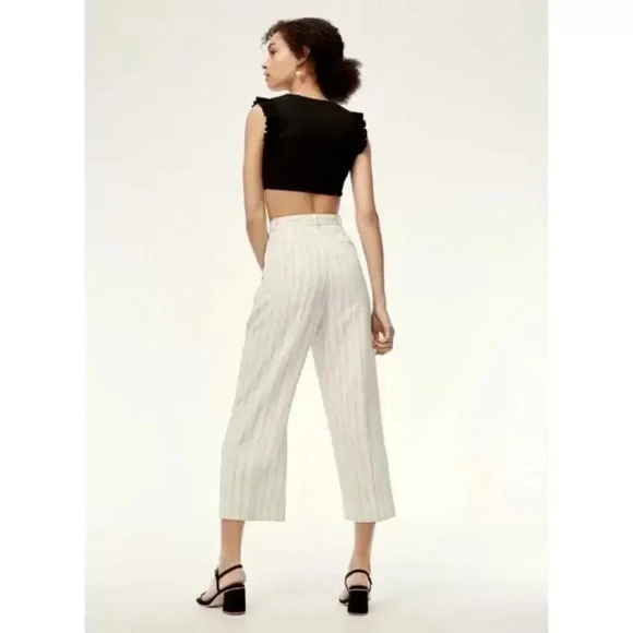 Aritzia Wilfred Talin Black White Striped Crepe Wide Leg Cropped Pants - Picture 3 of 16